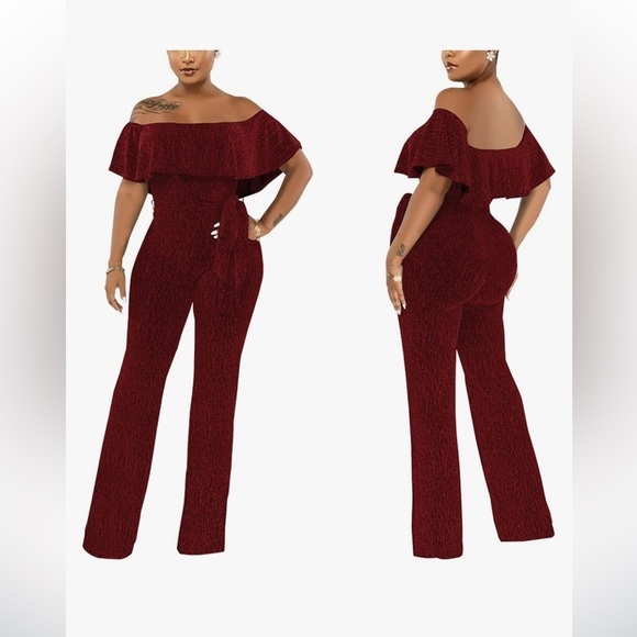 New Sexy Sparkly Classy Jumpsuits Casual Off Shoulder Loose Wide Leg Clubwear - Picture 4 of 4